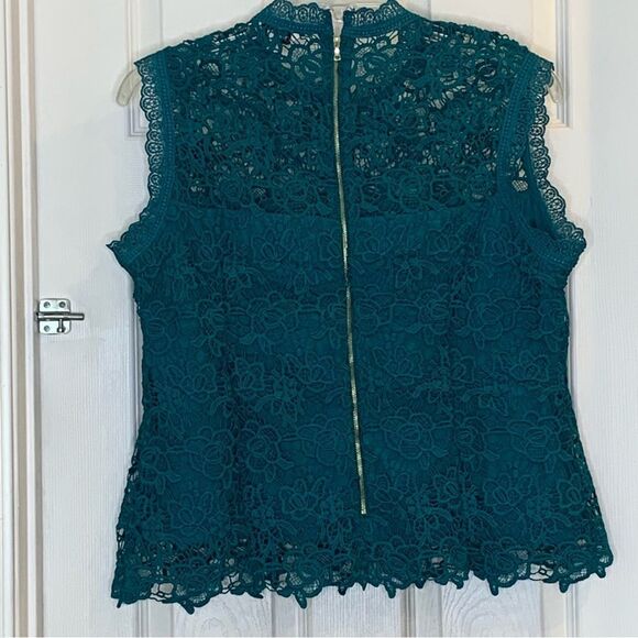 Nanette Lepore Sleeveless Mockneck Embroidered Lace Top Deep Lake Blue Size XL - Picture 10 of 10